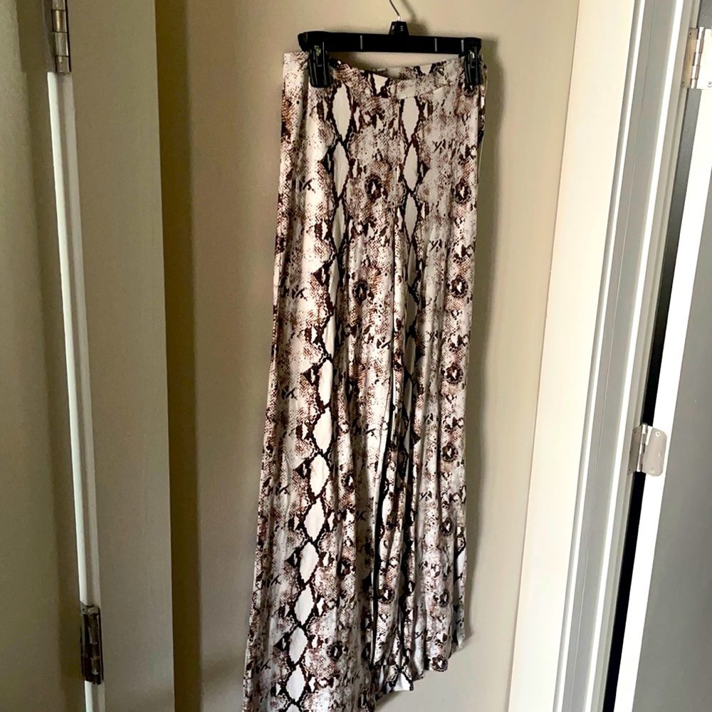 Snake print wide leg pants